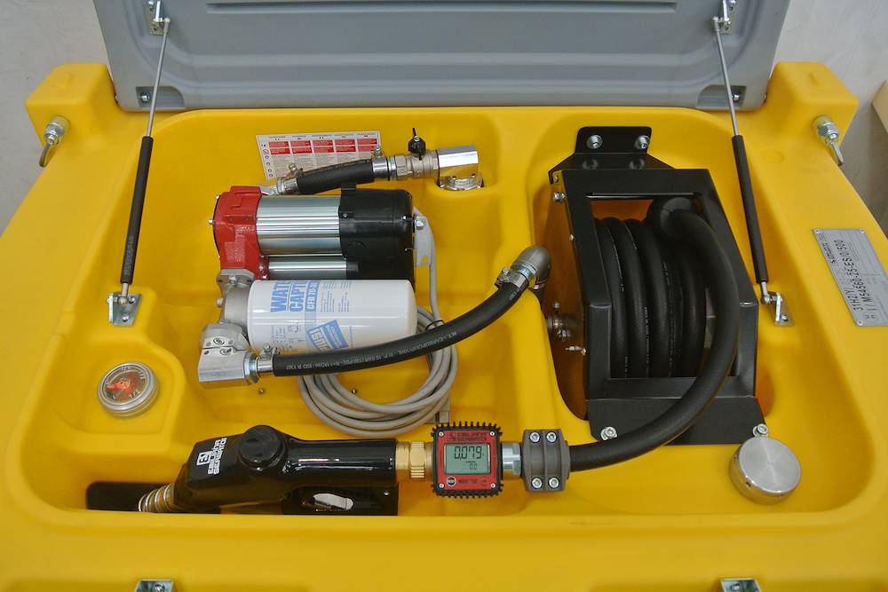 Depósito móvil 445 L para gasoil con bomba eléctrica 12 V y enrollador de manguera – Carrytank® CTK 445 Diesel